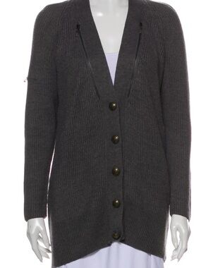 See By Chloe Charcoal Ribbed Button-Front Cardigan